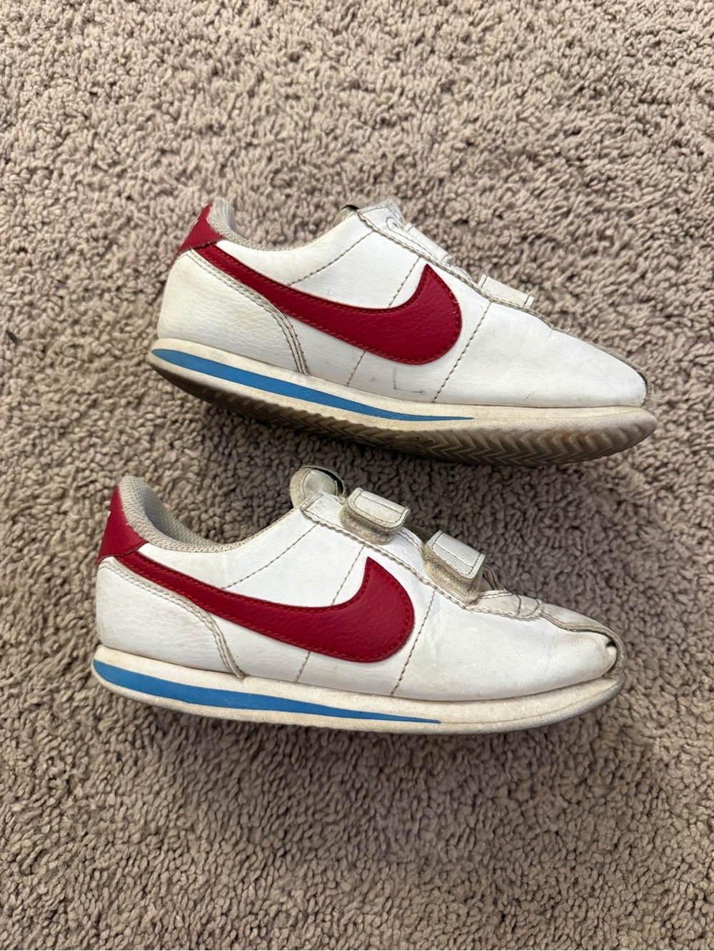 Nike Cortez Kids size 12 white sneakers with red swoosh